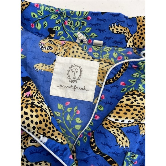 Print Fresh Bagheera Pajama Set Size SM Leopard Print Blue short slv Top &  Pant - Picture 4 of 13